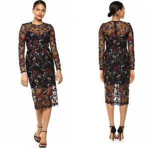 Dress the Population Sophia Hummingbird Embroidered Sheer Illusion Dress XS‎